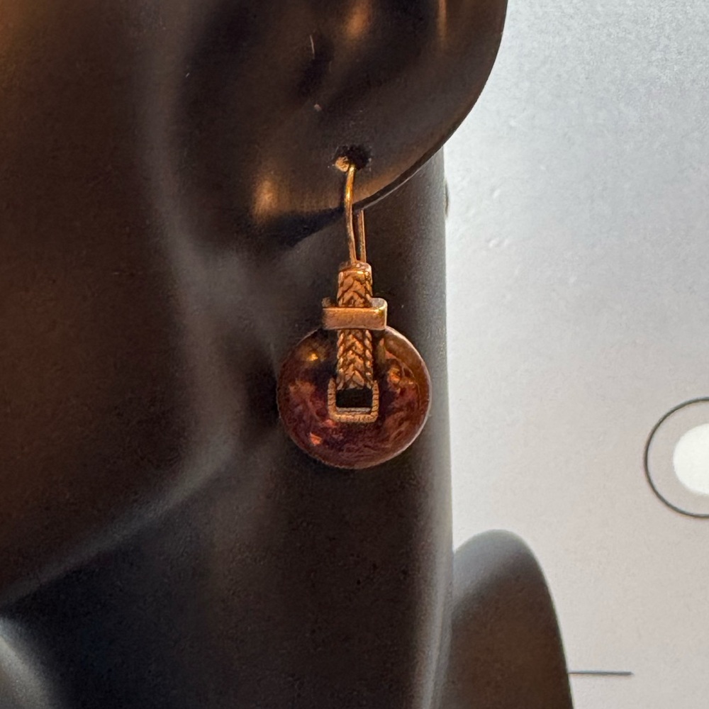 Gold-Tone Chico’s Green and Copper Marble Drop Earrings